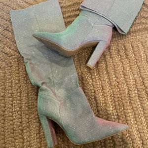 NEW Free People  ANTHROPOLOGIE Iridescent Slouchy Glitter Boots sz 39